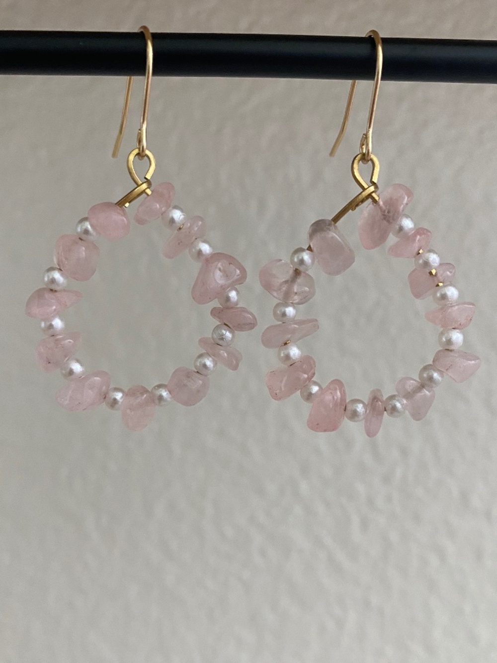 Handmade Rose Quartz Hoop Earrings